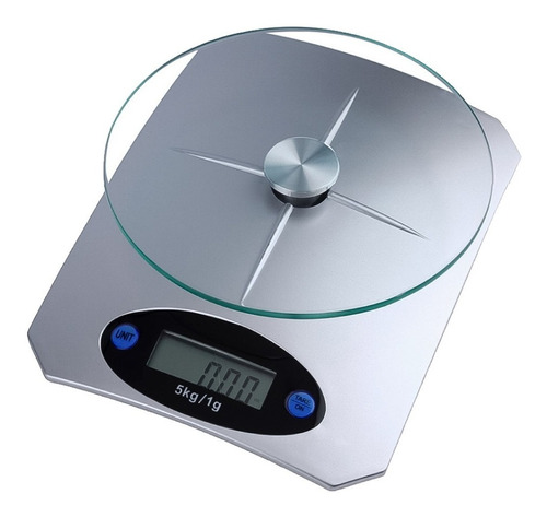 Bascula Digital De Cocina Base De Vidrio De 1 Gr A 5 Kilos Capacidad Máxima 5 Kg Color Gris