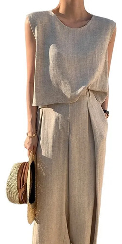 Conjunto De Blusa Y Pantalón De Lino Y Algodón Para Mujer