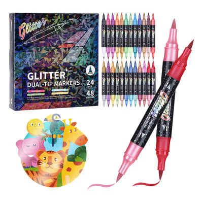 48 Colores Glitter Plumones Doble Punta Pencil 24 Marcadores