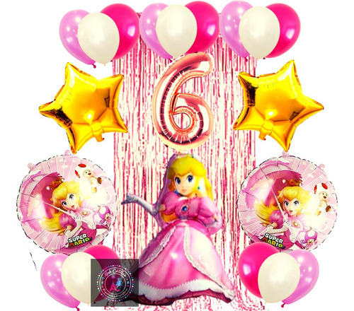 Combo Globos De Cumpleaños Princesa Peach Kit Completo N°1