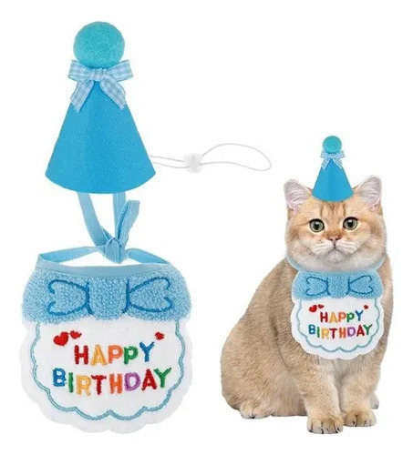 Set De Gorro Y Babero De Cumpleaños Perro Gato Ajustable