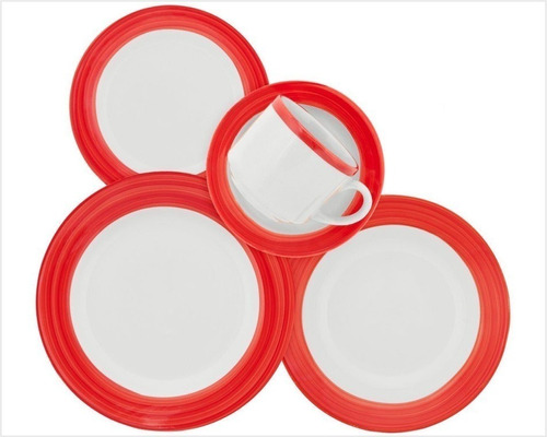 Set Juego Vajilla Cerámica Biona Aquarela Rojo 30 Pzs