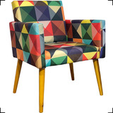 Poltrona Cadeira Decorativa Sala Nina Suede Estampa Colorido Cor Triangulo Colorido