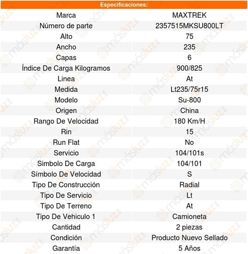 Kit 2 Llantas Lt235/75r15 104/101s Maxtrek Su-800