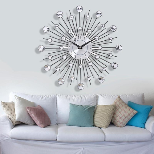 Metal Sunburst Redondo Con Cuentas De Cristal Plateado De 33