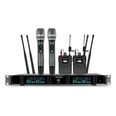 Microfonos Gc Gc04q Inalambrico 4 Canales Uhf Mano Y Solapa Color Negro | Meses sin interés