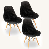 Kit Capa Cadeira Eames Pelo Curto: Preta - 3 Pçs