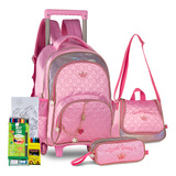 Kit Mochila De Rodinha Infantil Sweet Queen Com Brilho