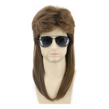 Peruca Cosplay Castanho Masculina Liso Mullet Punk Halloween