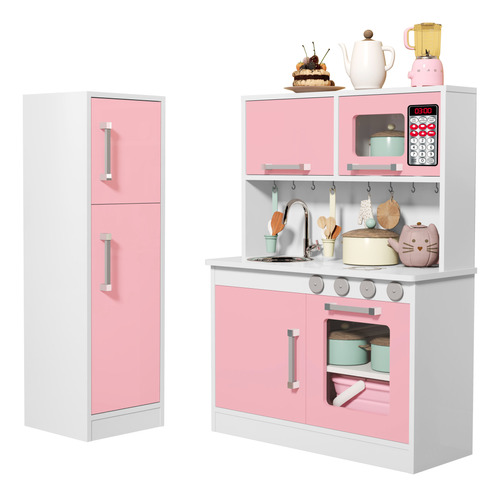 Cozinha Infantil Valentina Completa Com Geladeira Rosa Mdf