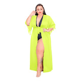 02 Saída De Praia Longa Kimono Plus Size Moda R:1101