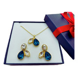 Set Collar Y Aretes Con Cristales Nice 4 Baños Oro 18k