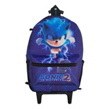 Mochila Infantil Com Rodinha Personagens Sonic 2 Menino Azul