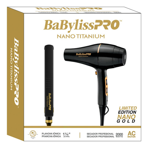 Babyliss Pro Combo Black Gold Plancha + Secador Nano Gold