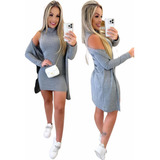 Conjunto Lãzinha Cardigan Vestido Feminino Inverno