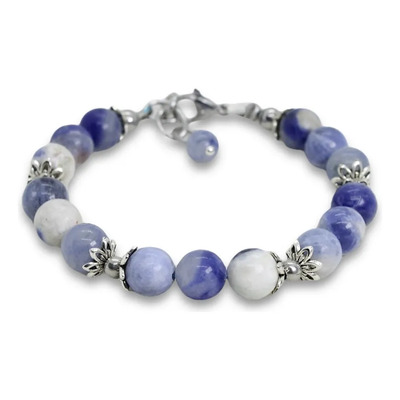Pulsera De Sodalita Natural Con Acero Inox Protección Azul 6 Cm 17 Cm