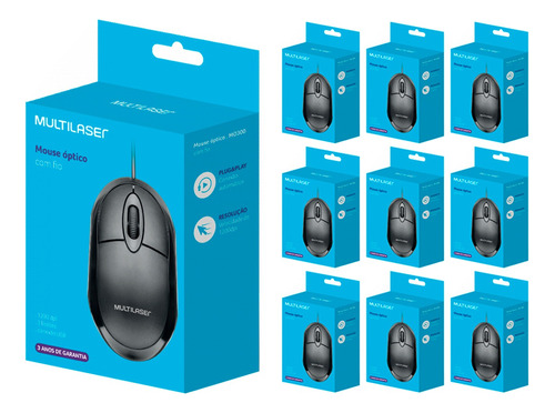 Combo Mouse Óptico Usb Multilaser Atacado 10 Unidades