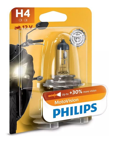 Lámpara Philips H4 Motovision Moto 12v 35/35w Aleman 30%+luz