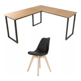 Mesa Em L Computador Escritório De Canto + Cadeiras Saarinen