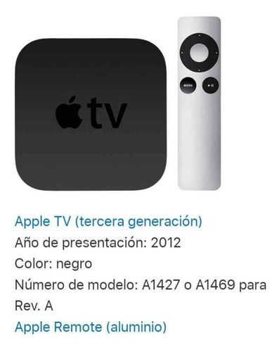  Apple Tv A1469 3.ª Generación Rev. A Estándar Full Hd Negro