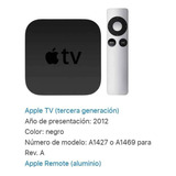  Apple Tv A1469 3.ª Generación Rev. A Estándar Full Hd Negro