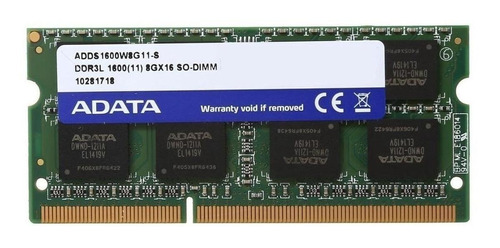 Memória Ram Premier Color Verde 8gb 1 Ddr3l 1600mhz Adata Adds1600w8g11-s