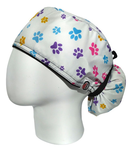 Gorro Quirúrgico Mujer + Lanyard Huellitas Mascotas