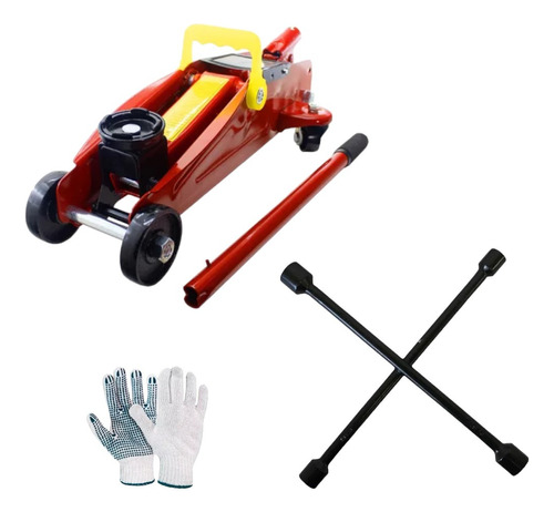 Kit Crique Carrito Auto 2 Toneladas + Llave Cruz + Guantes