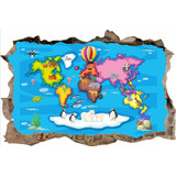 Vinilos Efecto 3d Pared Rota Mapa Animales - 1m X 60cm