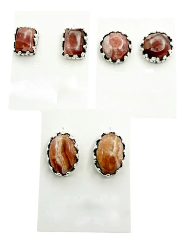 Aretes Rodocrosita Rosa Bali En Plata Fina Ley .925