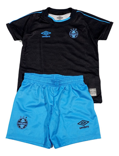 Kit Infantil Camisa Calção Umbro Grêmio Of 3 2023 Preta