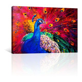 Cuadro Decorativo Pintura Impresa Canvas Pavo Real En Rojizo