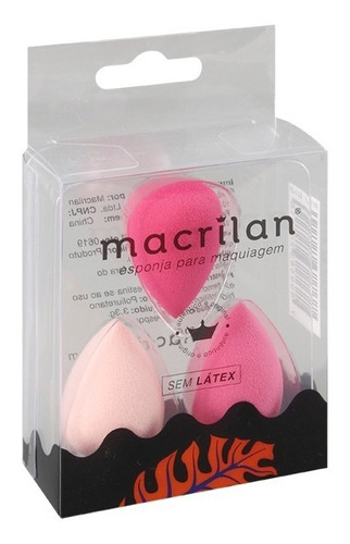 Kit Ej1-31 Com 3 Mini Esponjas Para Maquiagem Macrilan Rosa