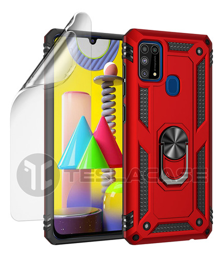 Carcasa Para Samsung M31 Shockproof Rojo + Lámina Hidrogel