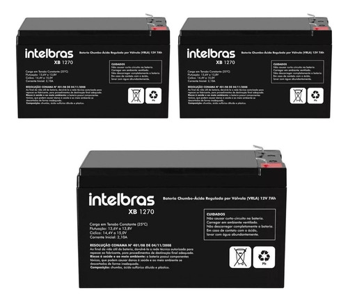  Kit 3 Bateria 12v 7ah Selada Intelbras  Alarme Nobreak Nfe