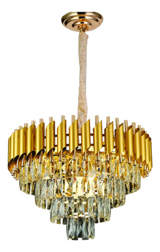 Pendente Lustre 55cm Metal Cristal Dourado Sindora Dcd06510