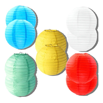 10 Lamparas Chinas Pantallas Esferas Globos De Papel 25cm Cielo Azul * 2 + Amarillo Limón * 2 + Blanco * 2 + Azul * 2 + Rojo * 2