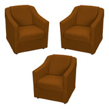 Kit 3 Poltronas Decorativas Reforçadas Cadeira Para Manicure Cor Terracota Desenho Do Tecido Tecido Suede