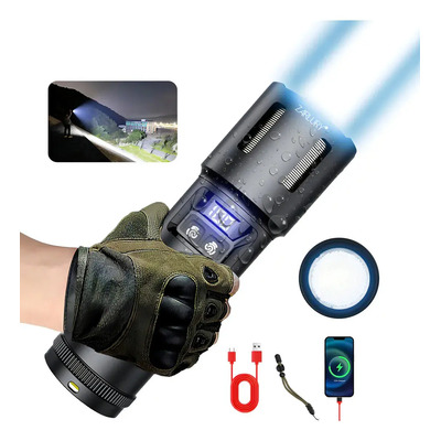 Linterna Recargable De Alta Potencia Táctica Militar Usb, Súper Brillante 10000 Lúmenes, Lámpara Led Con Tecnología Innovadora En La Cola Para Emergencias, Camping, Exteriores Y Aventuras Aiqingcun | Meses sin interés