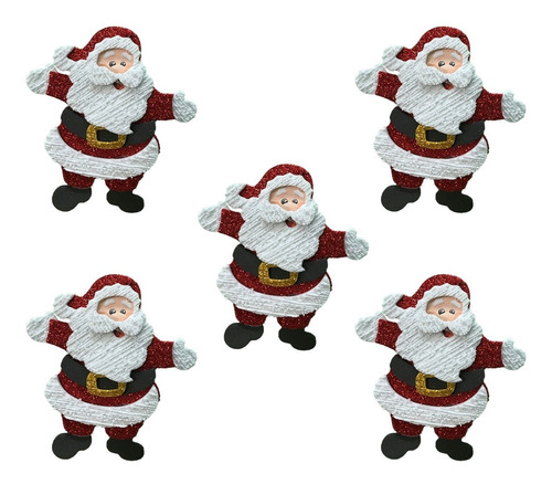 Kit Enfeite Painel Mini Papai Noel C/ 5un. Natal C/ Glitter 