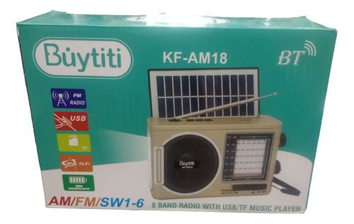 Radio Kf-am18 Fm-am Sw Bt, Micro Sd, Usb Solar Color Negro