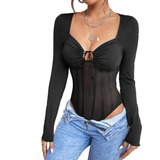 Blusa Body Corselet Corset Balada Fiesta Malla Manga Larga