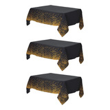 Mantel De 3 Piezas, Negro Y Dorado, Tema De Fiesta, 54 X 108