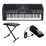 Teclado Yamaha Psr Sx600 Arranjador Com Banqueta E Pedal Kit