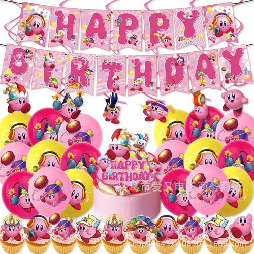 Set Decoración Globos Kirby Cumpleaños