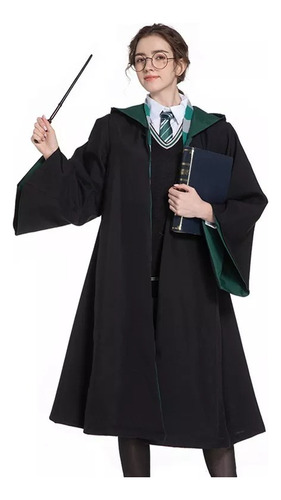 Túnica Original De Harry Potter+varita Mágica De Núcleo Metálico + Corbata Con Insignia.juego De Tres Piezas