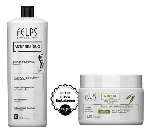 Kit Felps - Shampoo Antirresíduo 1l + Okra Btox 300g