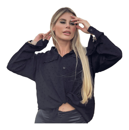 Blusa Feminina Social Camisa Manga Longa Gola Moda Barata