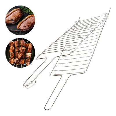 Grelha Dobrável 2 Folhas 58x18 Fecho Churrasco Grelhado Assa