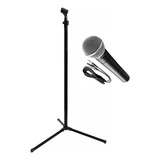 Combo Microfono Profesional + Pie De Microfono + Cable Color Negro